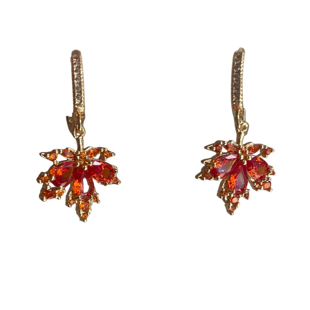 New Red Maple Leaf Hoop Earrings